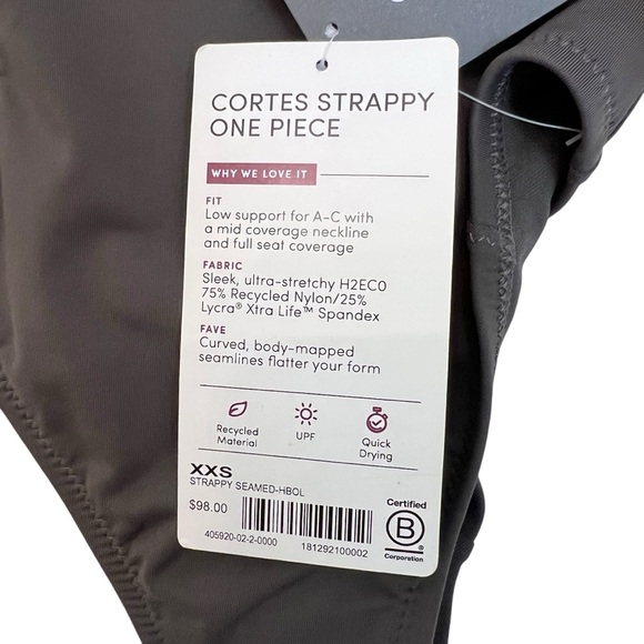 Athleta Cortes Strappy One Piece Swimsuit Dark Grey XXS NWT Sporty Active Beach - Picture 2 of 5